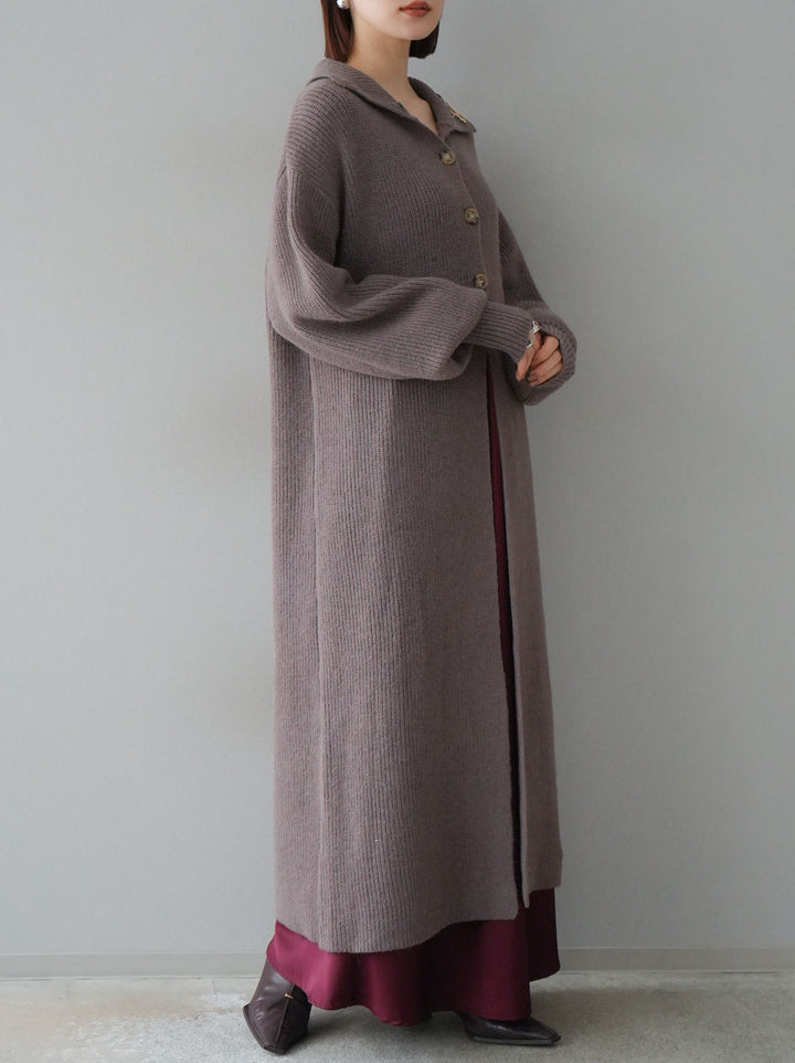 [予約]ハイネックニットロングカーディガン/モカ