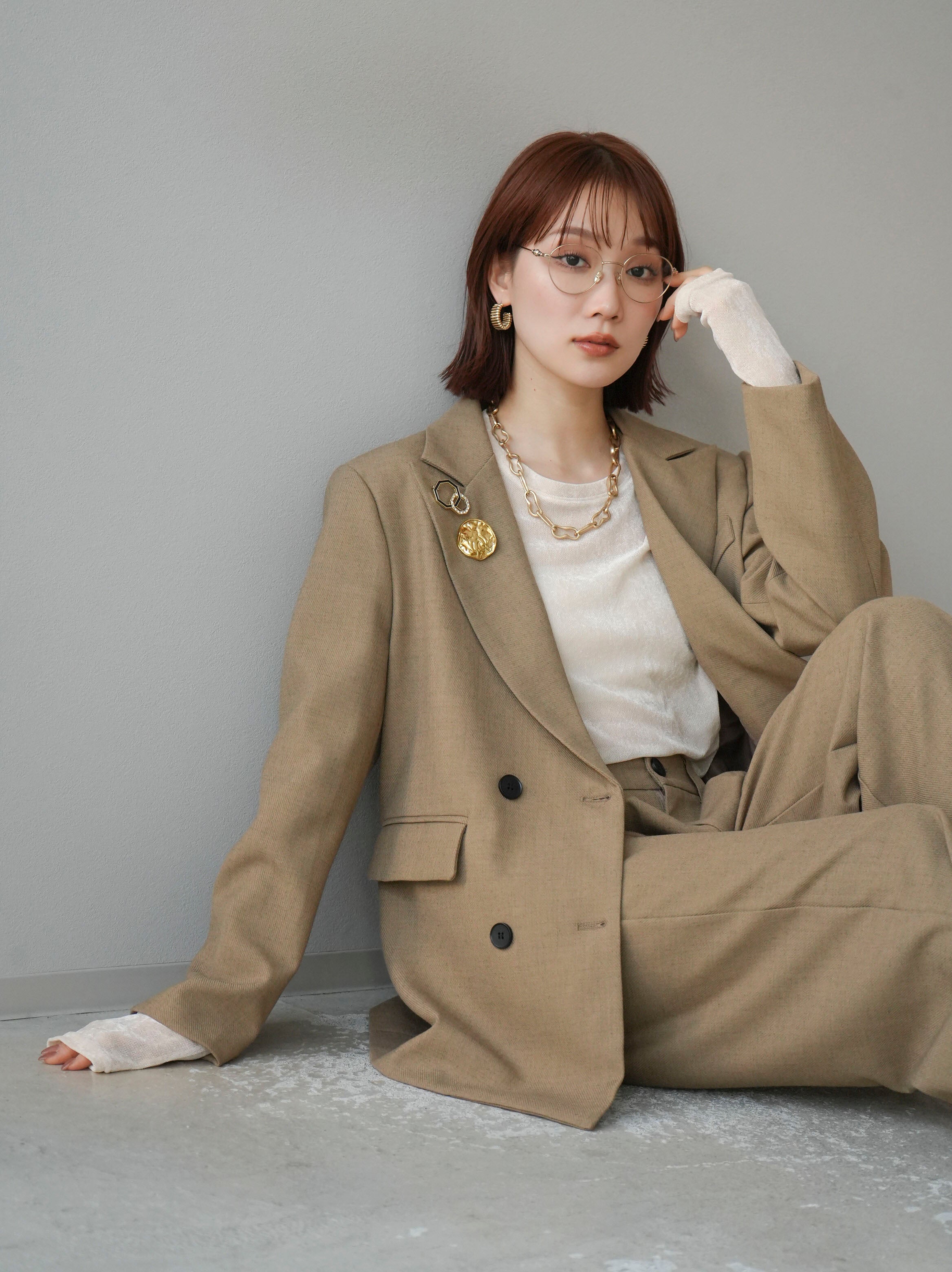 SET]ダブルテーラードジャケット＆パンツSET UP +選べるアクセ