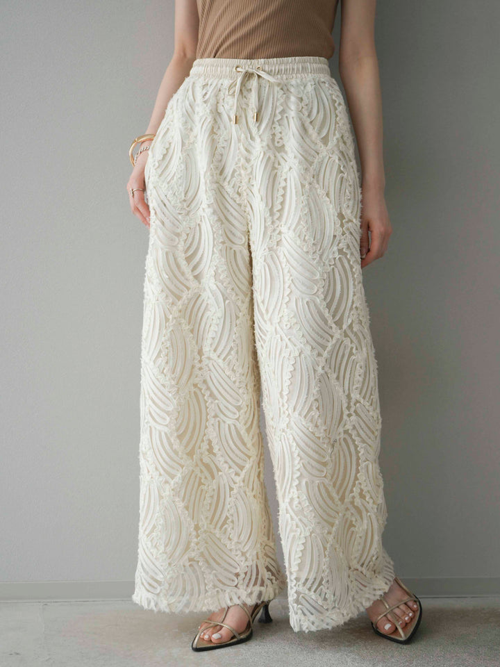 【預購】透視提花寬褲/象牙白