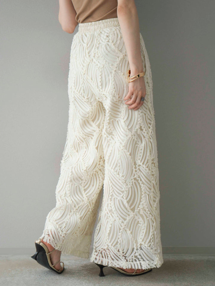 【預購】透視提花寬褲/象牙白