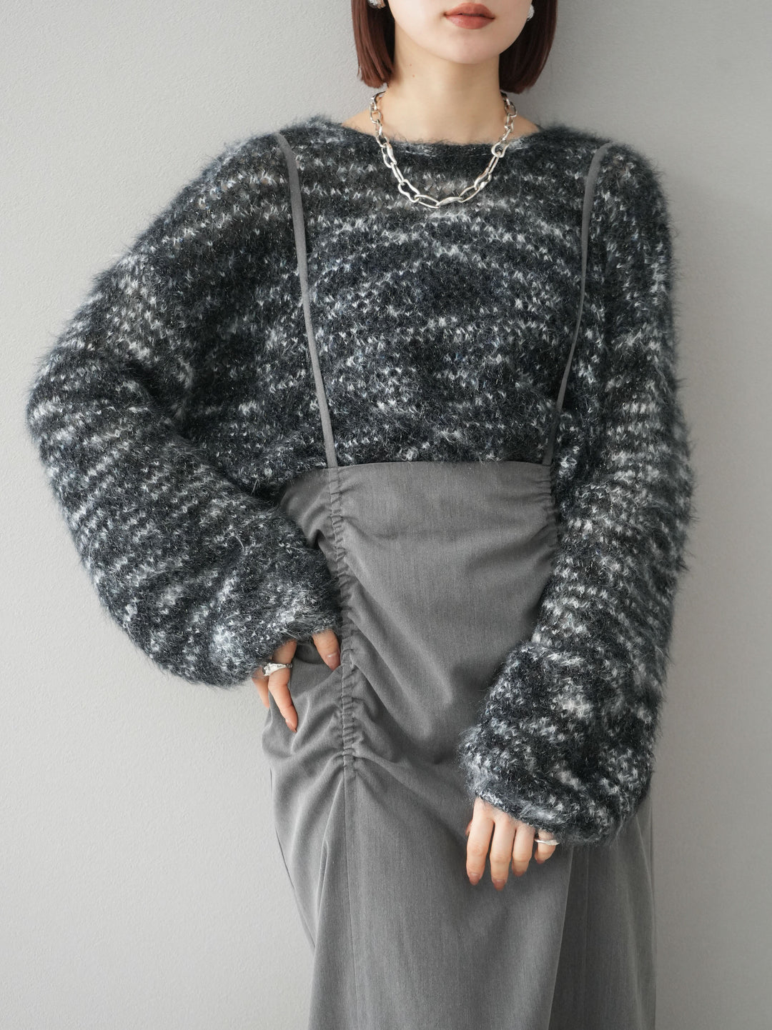 【預購】褶皺吊帶裙/炭灰