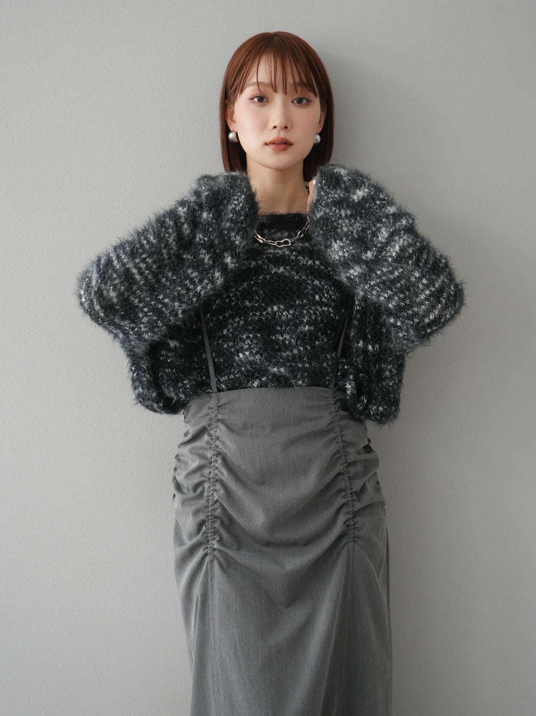 【預購】褶皺吊帶裙/炭灰