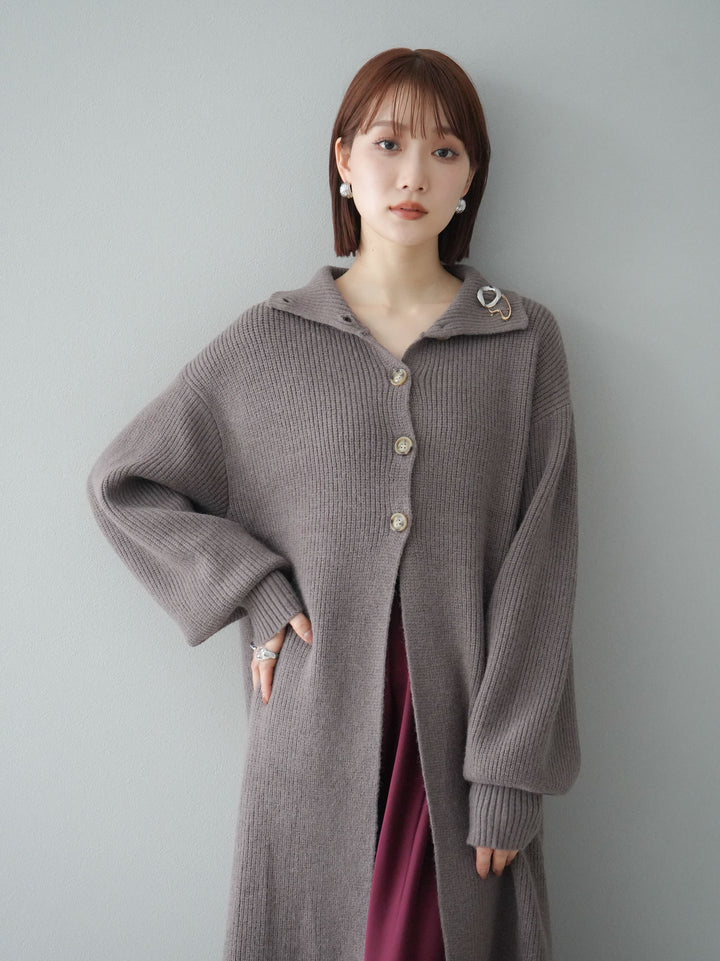 [予約]ハイネックニットロングカーディガン/モカ