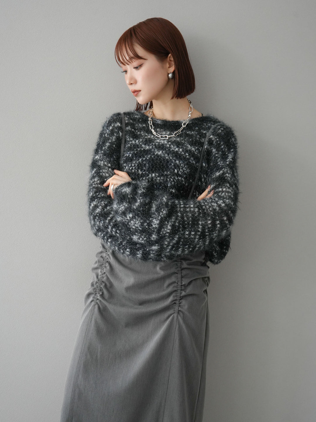 【預購】褶皺吊帶裙/炭灰