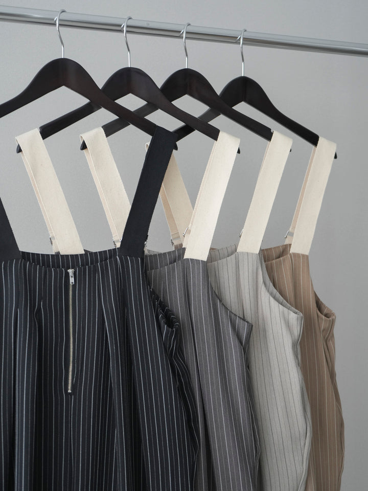 [SET]レースドッキングVネックニットトップス+グログランテープストライプサロペット(2set)