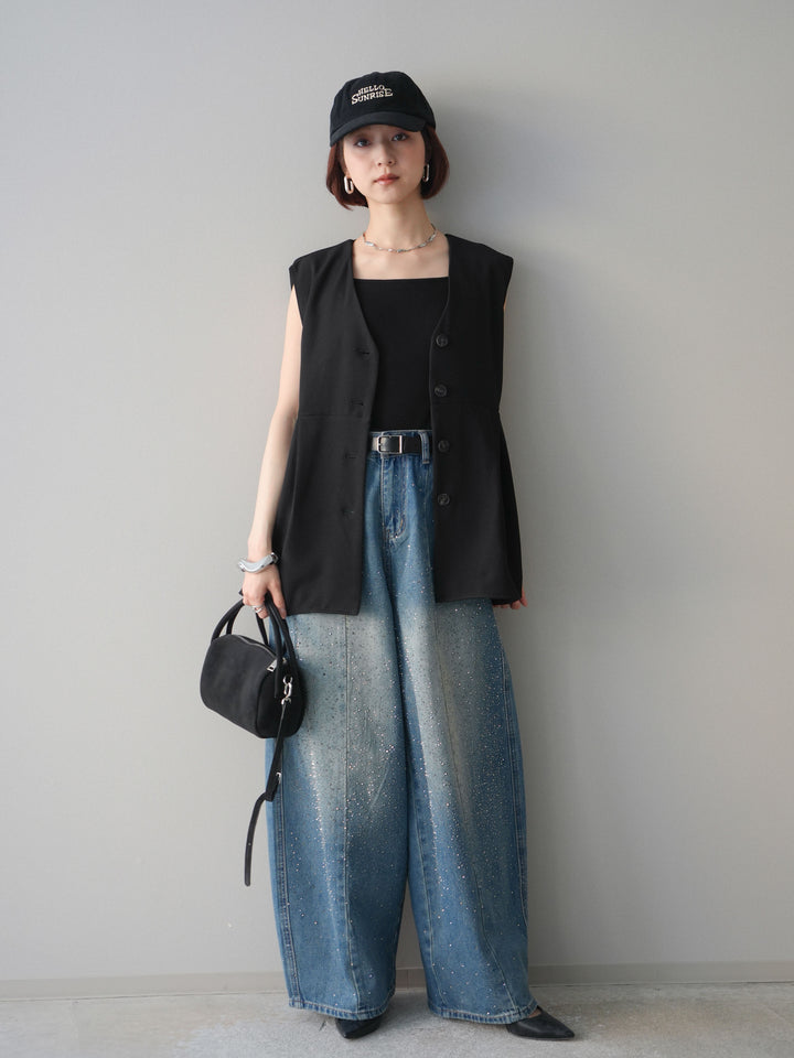 [予約]フロントビジューカーブデニムパンツ/blue