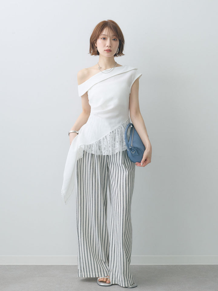 [SET]エプロン巻ストライプワイドパンツ+エプロン巻ストライプワイドパンツ(2set)