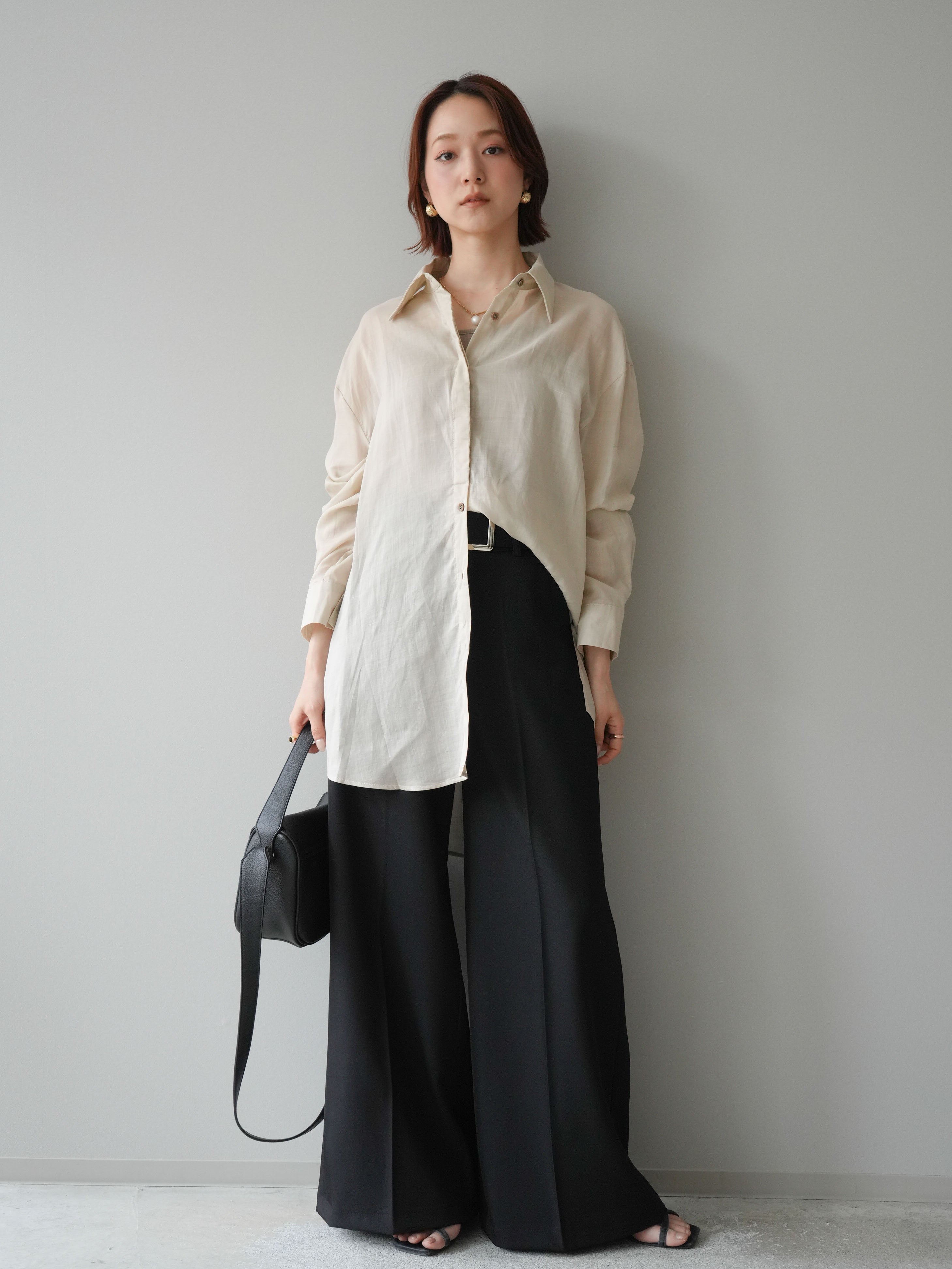予約]シルバーバックルドレープワイドスラックス/black – Lumier
