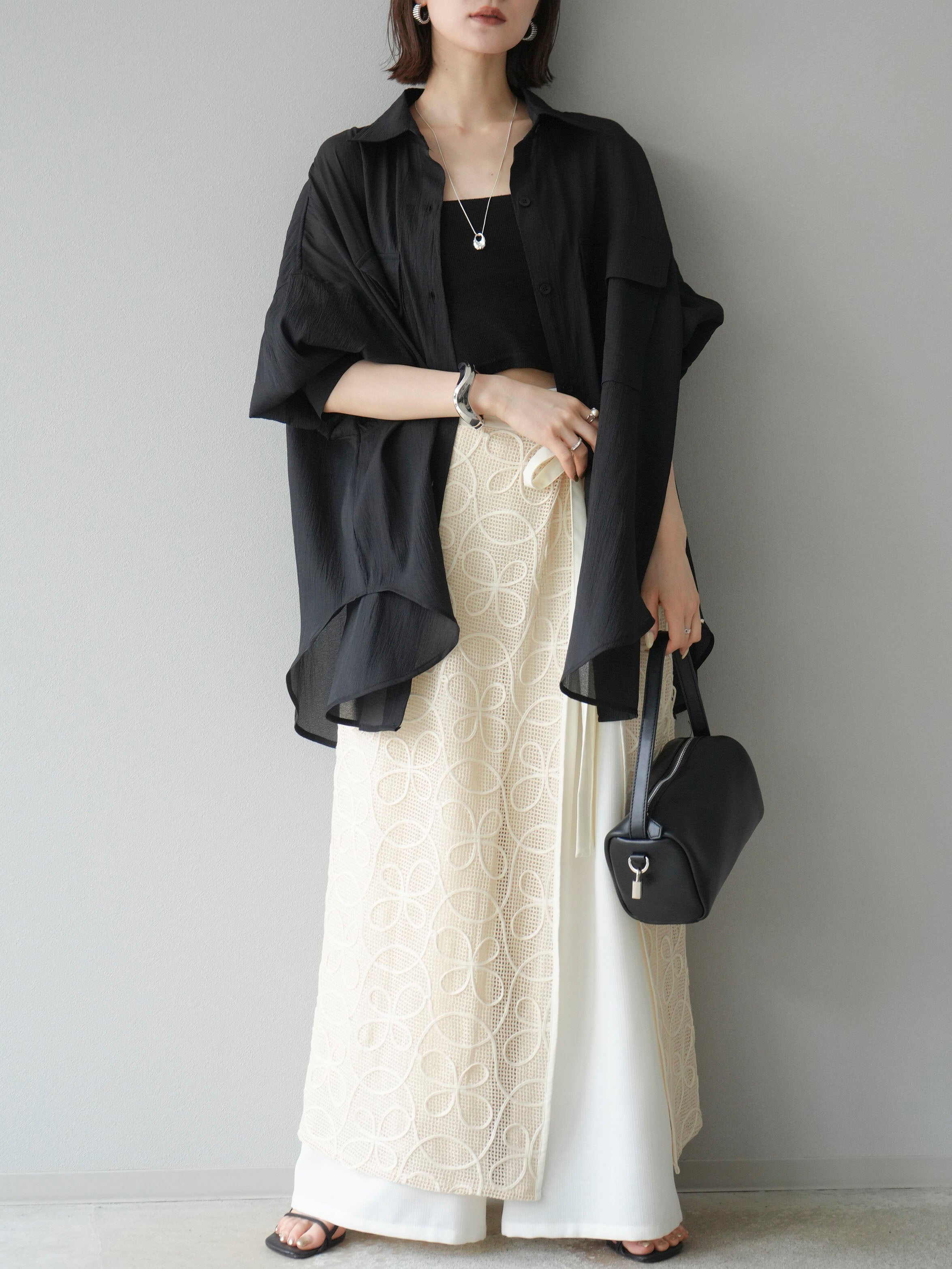 予約]メッシュコード刺繍ラップスカート/アイボリー – Lumier