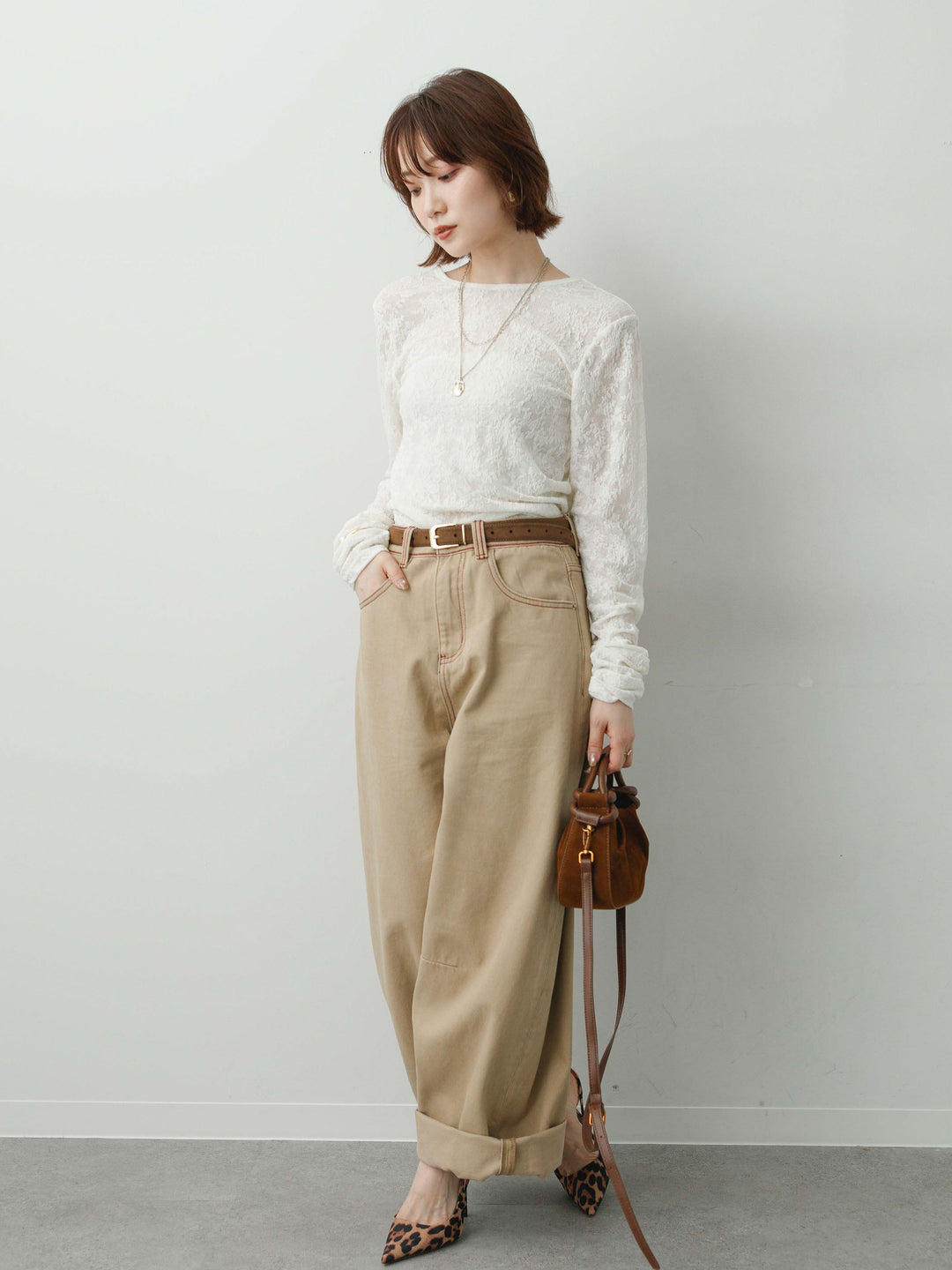 [予約]カラーステッチワイドパンツ/beige