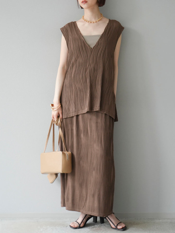 [予約]ウェーブパイピングタイトスカート/ブラウン