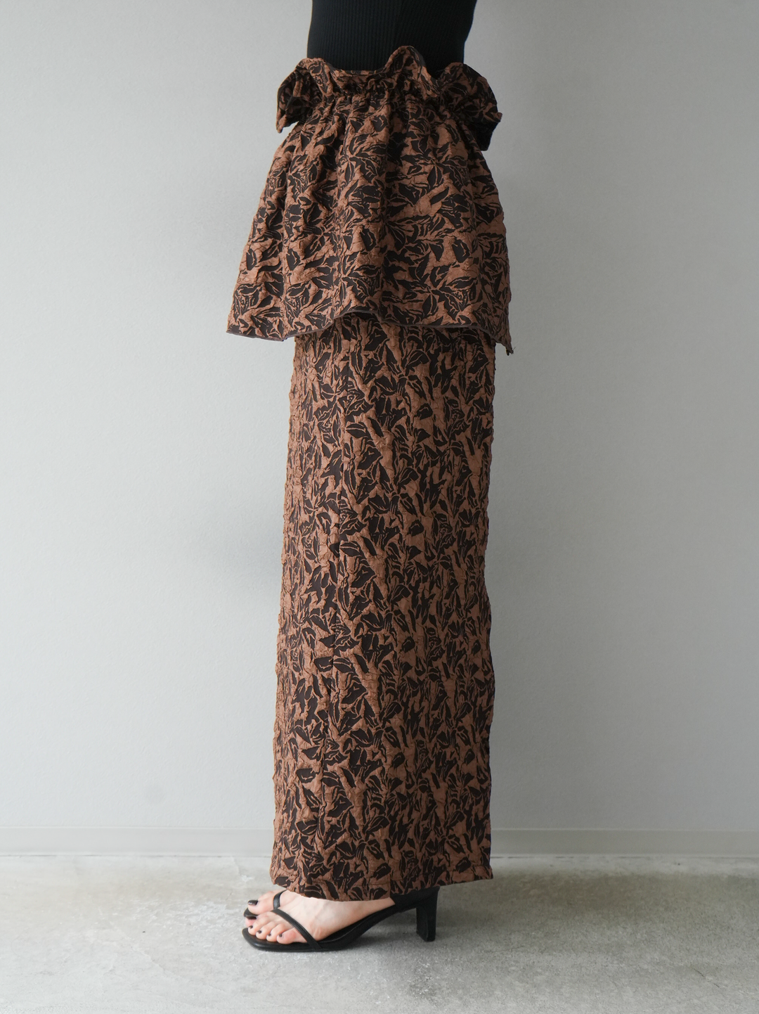 [予約]膨れジャガードマルチWAYスカート/ブラウン