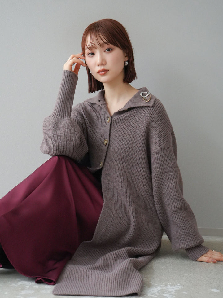 [予約]ハイネックニットロングカーディガン/モカ