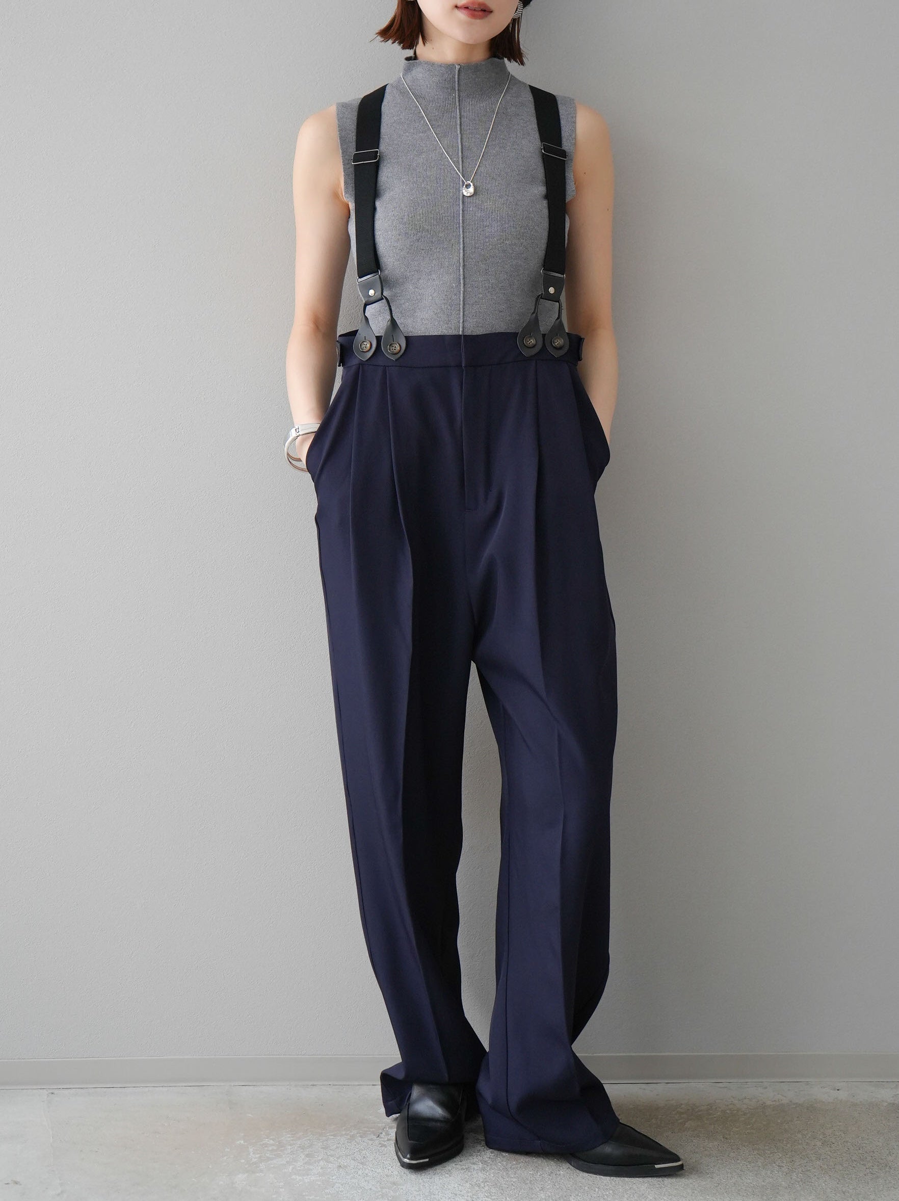 予約]サスペンダー付きツイルパンツ/ネイビー – Lumier
