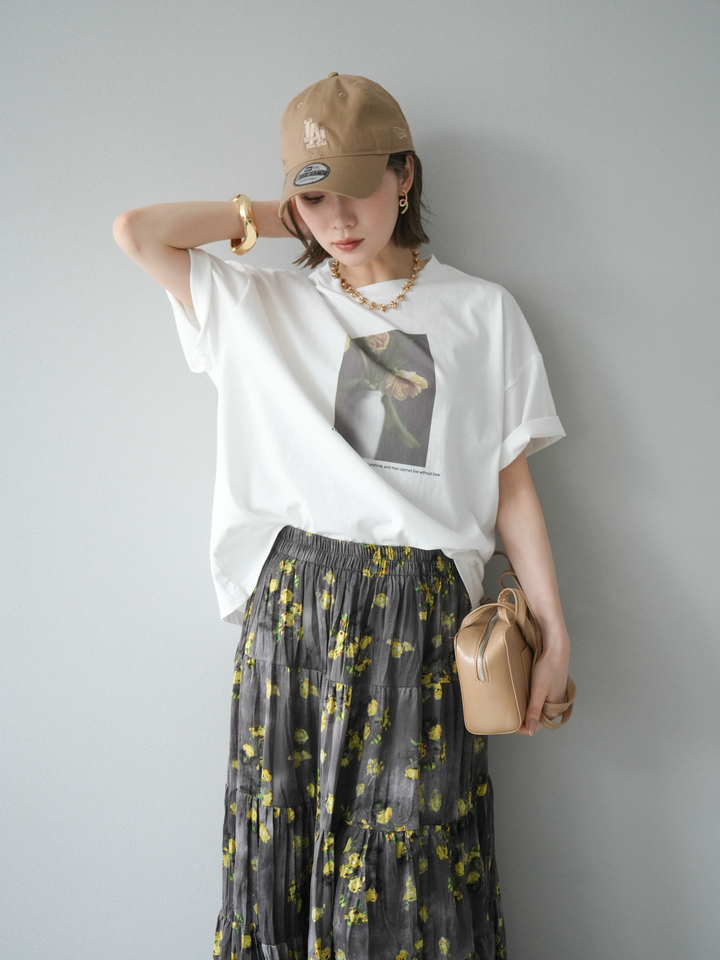 [SET]フラワーフォトビッグTシャツ+選べるアクセセット(2set)