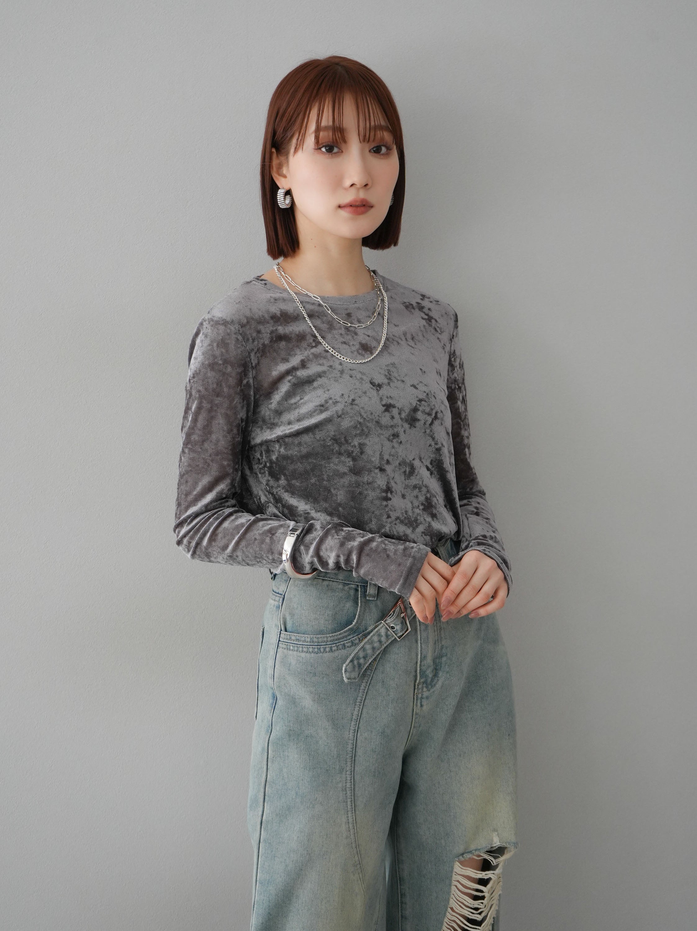 予約]シアーベロアベーシックカットソー/グレー – Lumier