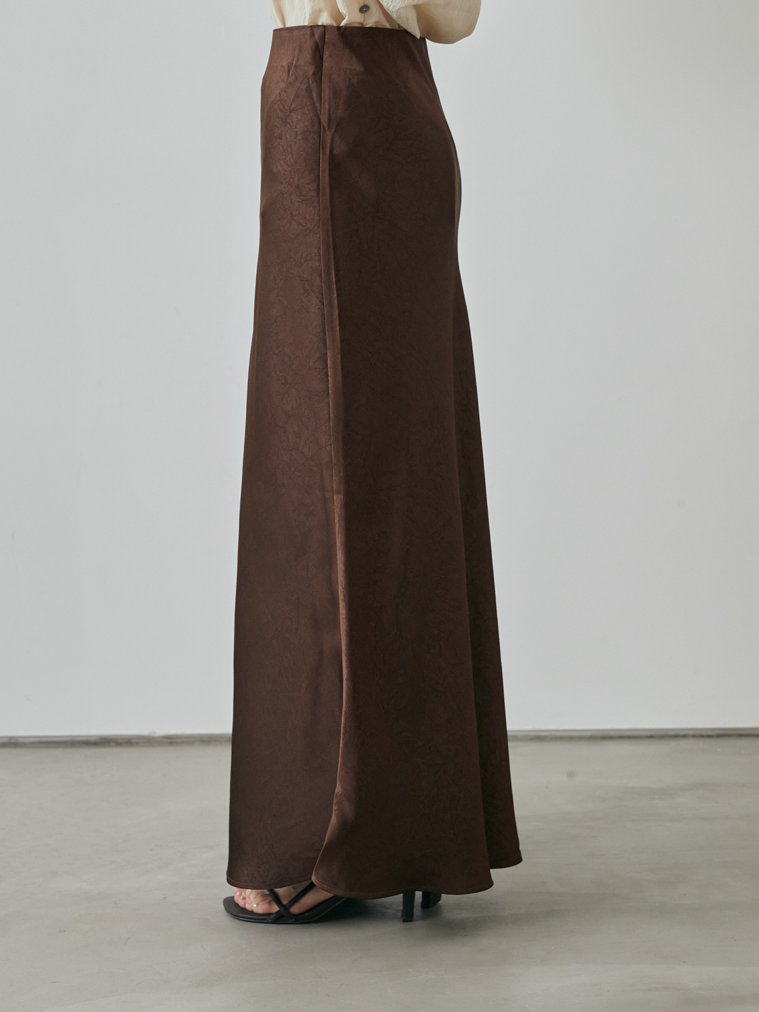 [予約]サテンワッシャーナロースカート/ブラウン