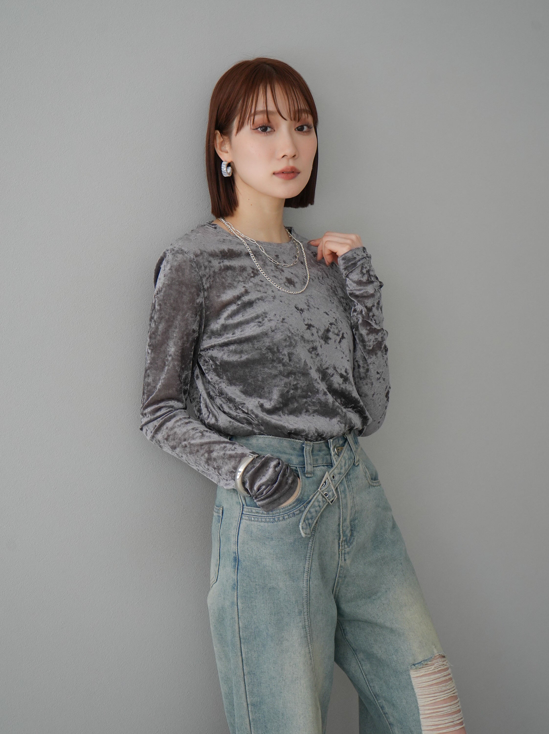 予約]シアーベロアベーシックカットソー/グレー – Lumier