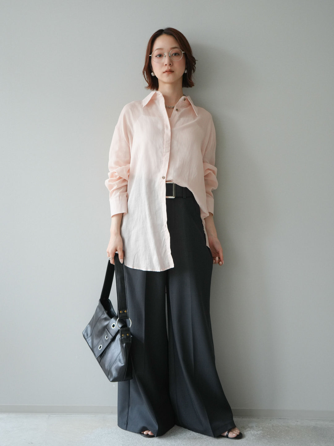 [予約]シルバーバックルドレープワイドスラックス/gray
