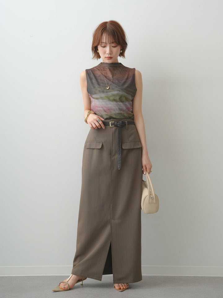 [SET]クレープデシンフラップ付きストレートスカート+クレープデシンフラップ付きストレートスカート(2set)