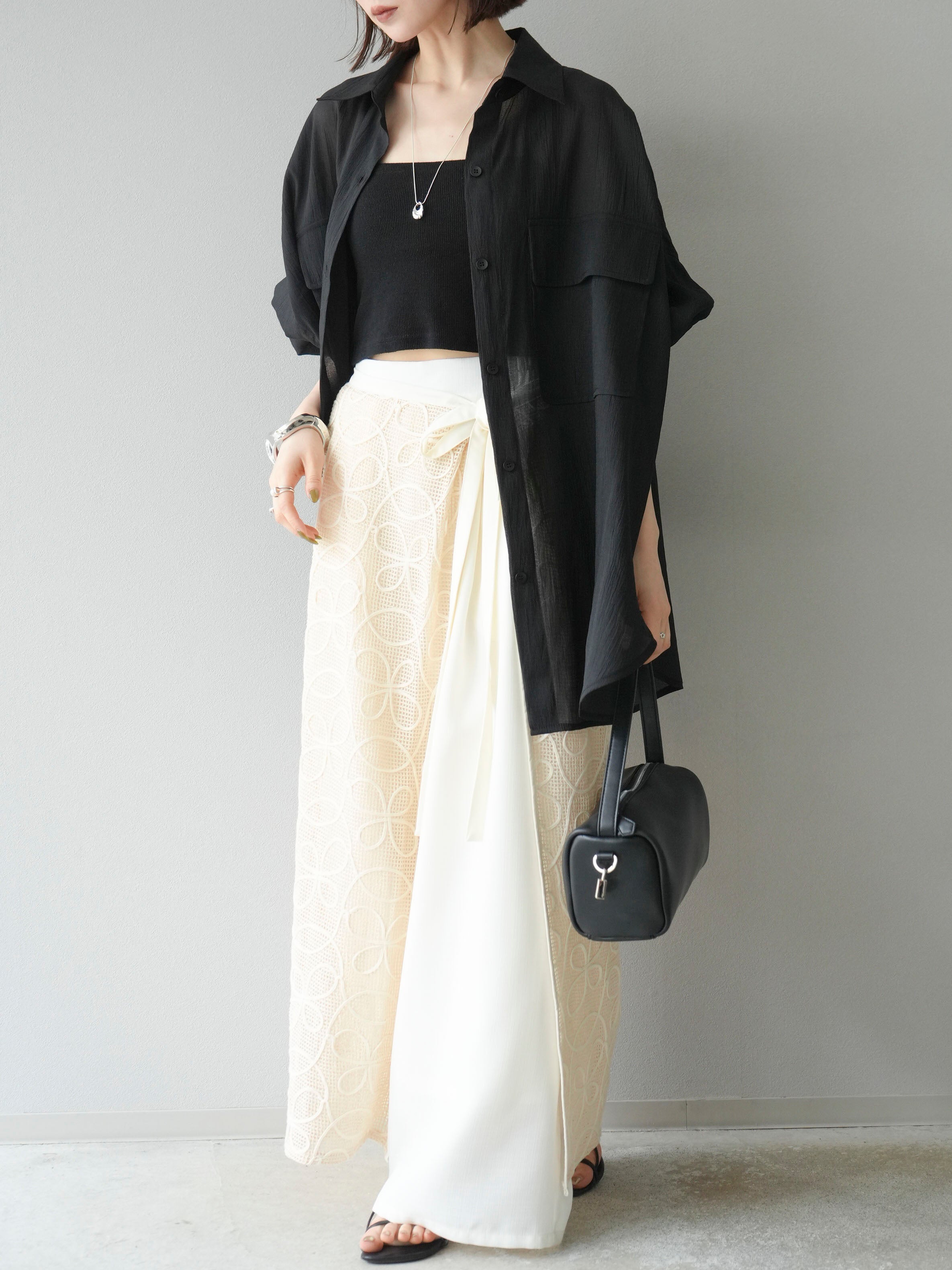 予約]メッシュコード刺繍ラップスカート/アイボリー – Lumier