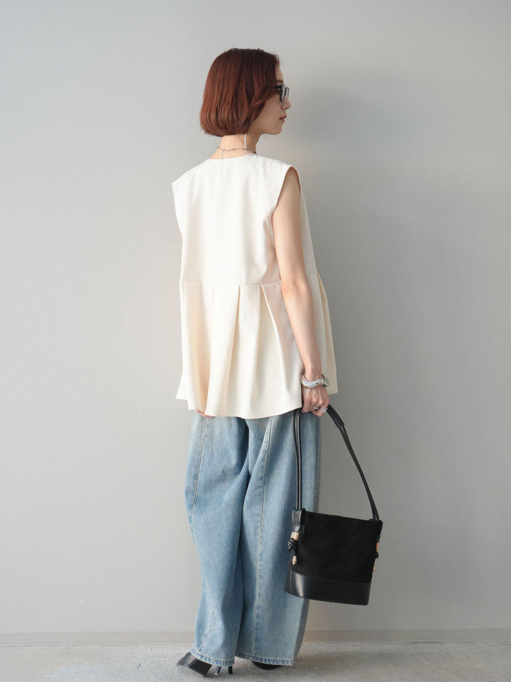 [予約]フロントビジューカーブデニムパンツ/lightblue