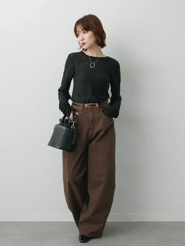 [予約]カラーステッチワイドパンツ/brown