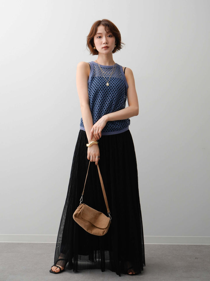 [予約]シャーリングチュールフレアスカート/black