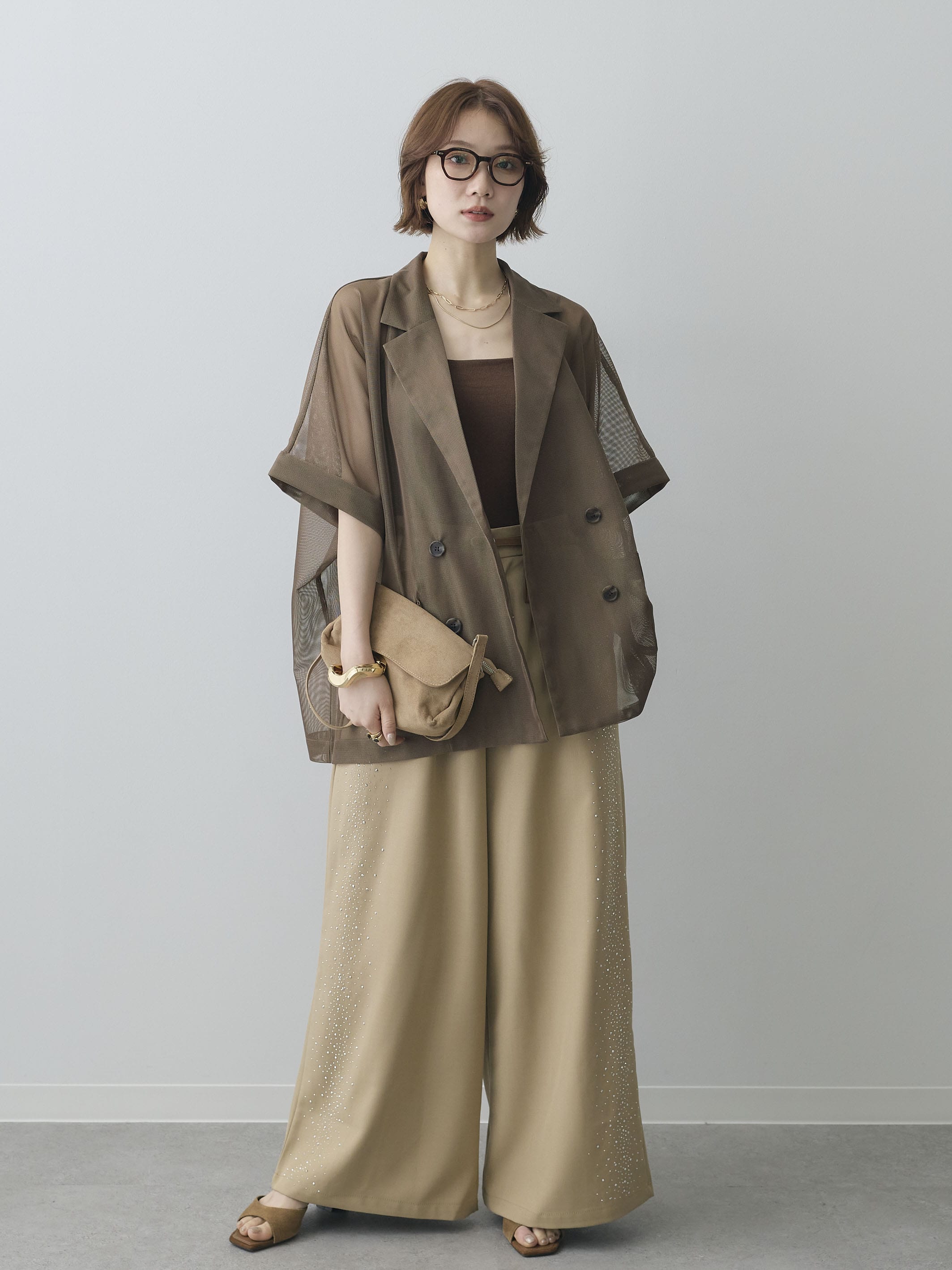 予約]ポーチベルト付サイドビジュータックワイドパンツ/beige – Lumier