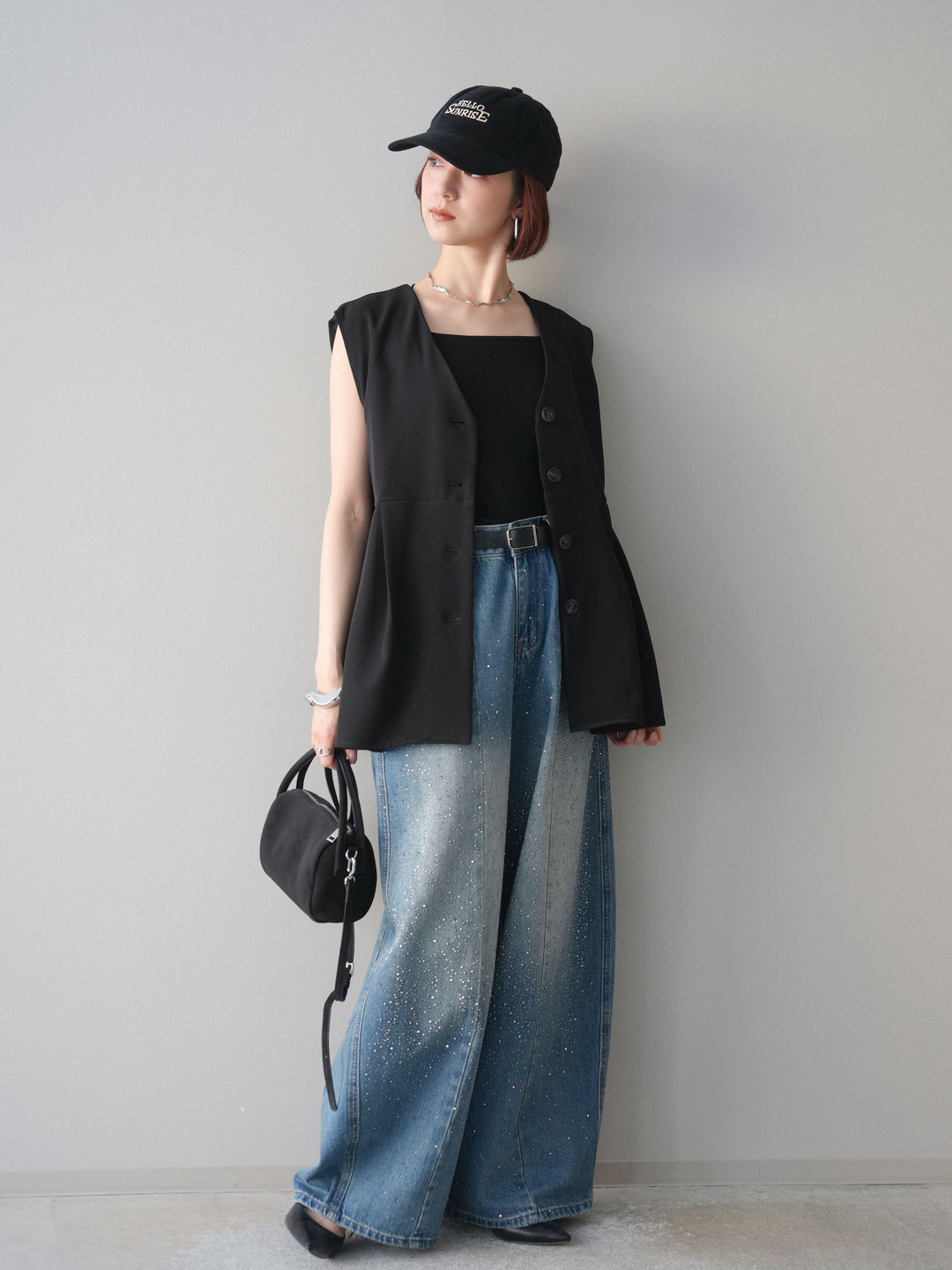 [予約]フロントビジューカーブデニムパンツ/blue