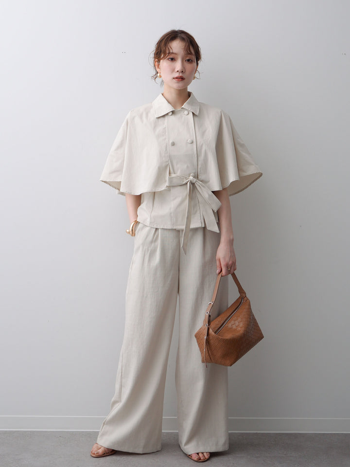[予約]メッシュベルト付リネンライクパンツ/beige