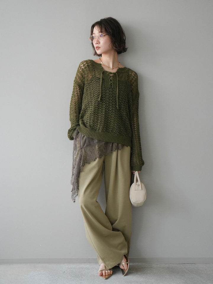 [予約]リラックスドレープスウェットパンツ/khaki