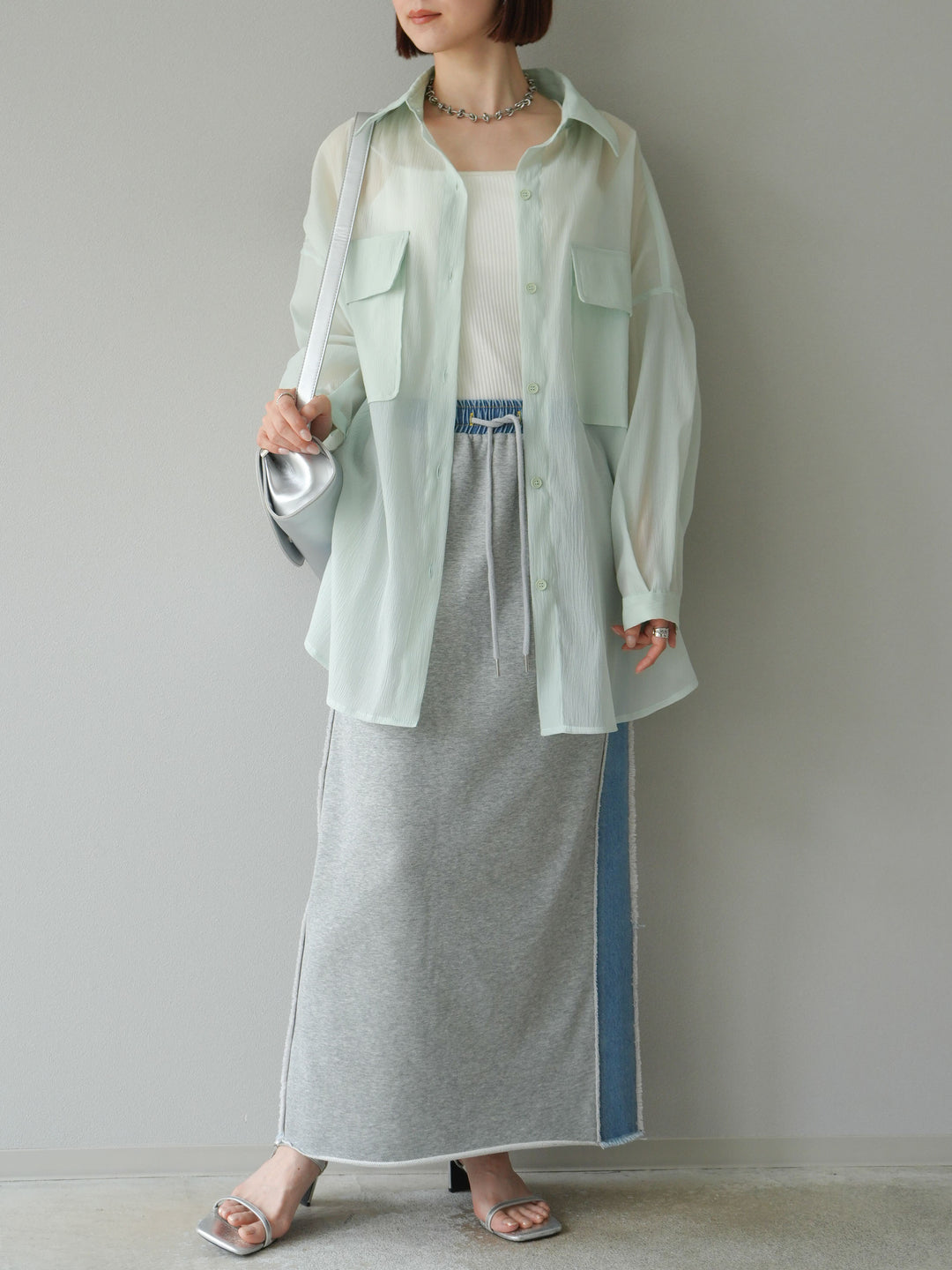 [予約]デニムドッキングスウェットスカート/グレー