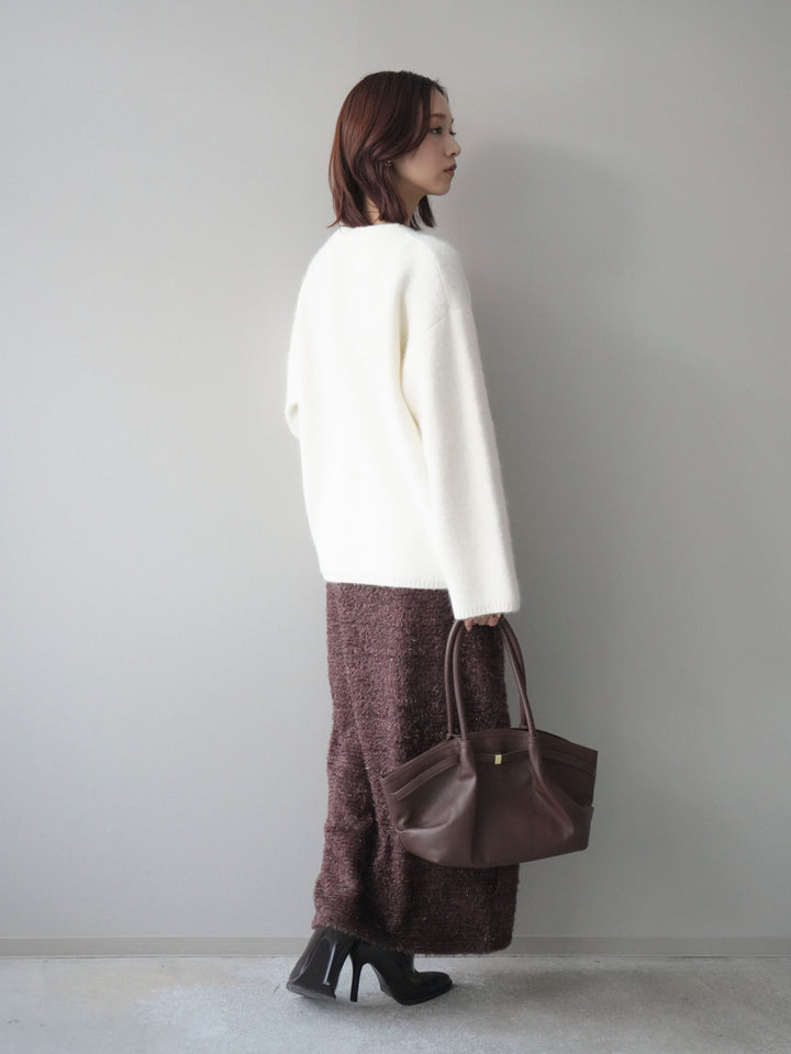 [SET]アンゴラタッチクルーネックニットプルオーバー+ラメシャギーフロントジップスカート(2set)