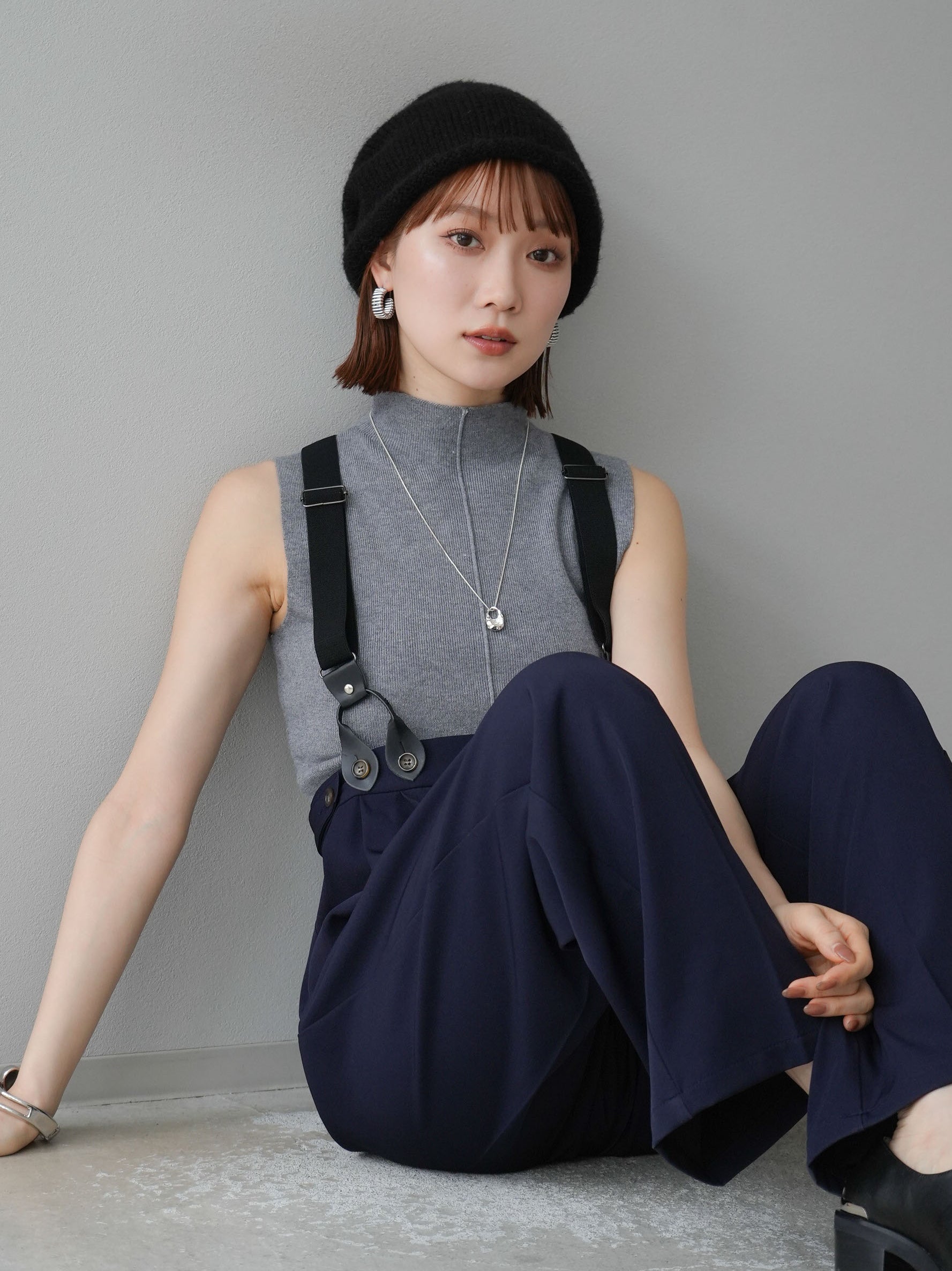 予約]サスペンダー付きツイルパンツ/ネイビー – Lumier