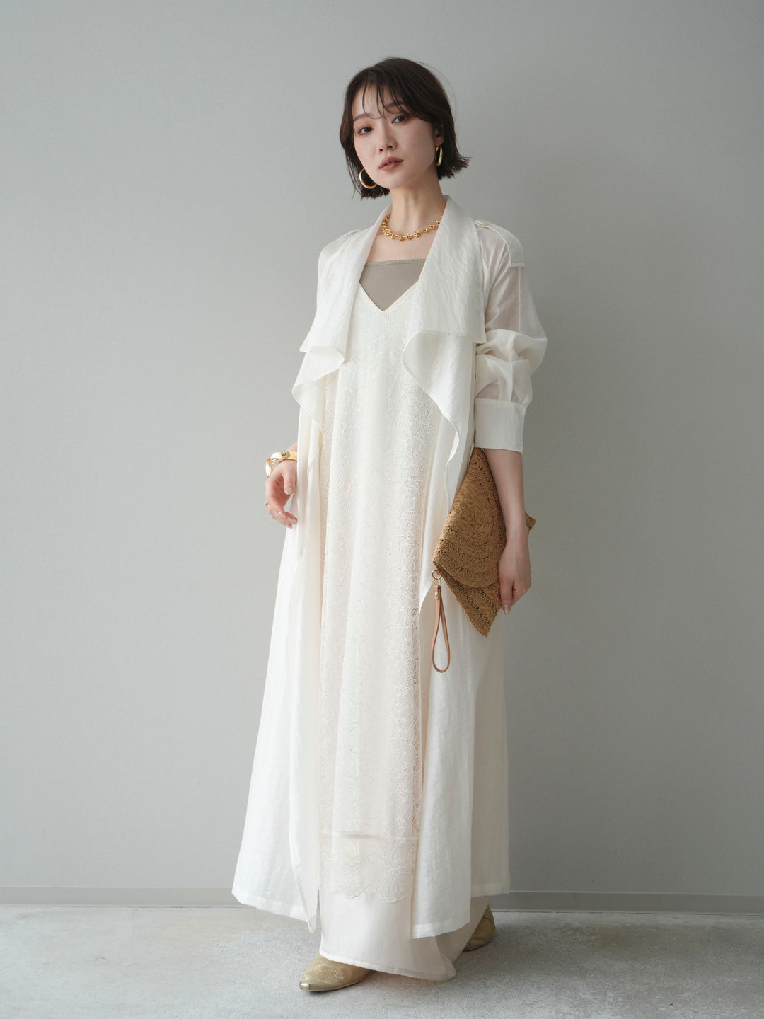 [予約]サテンレースレイヤードキャミワンピース/ivory