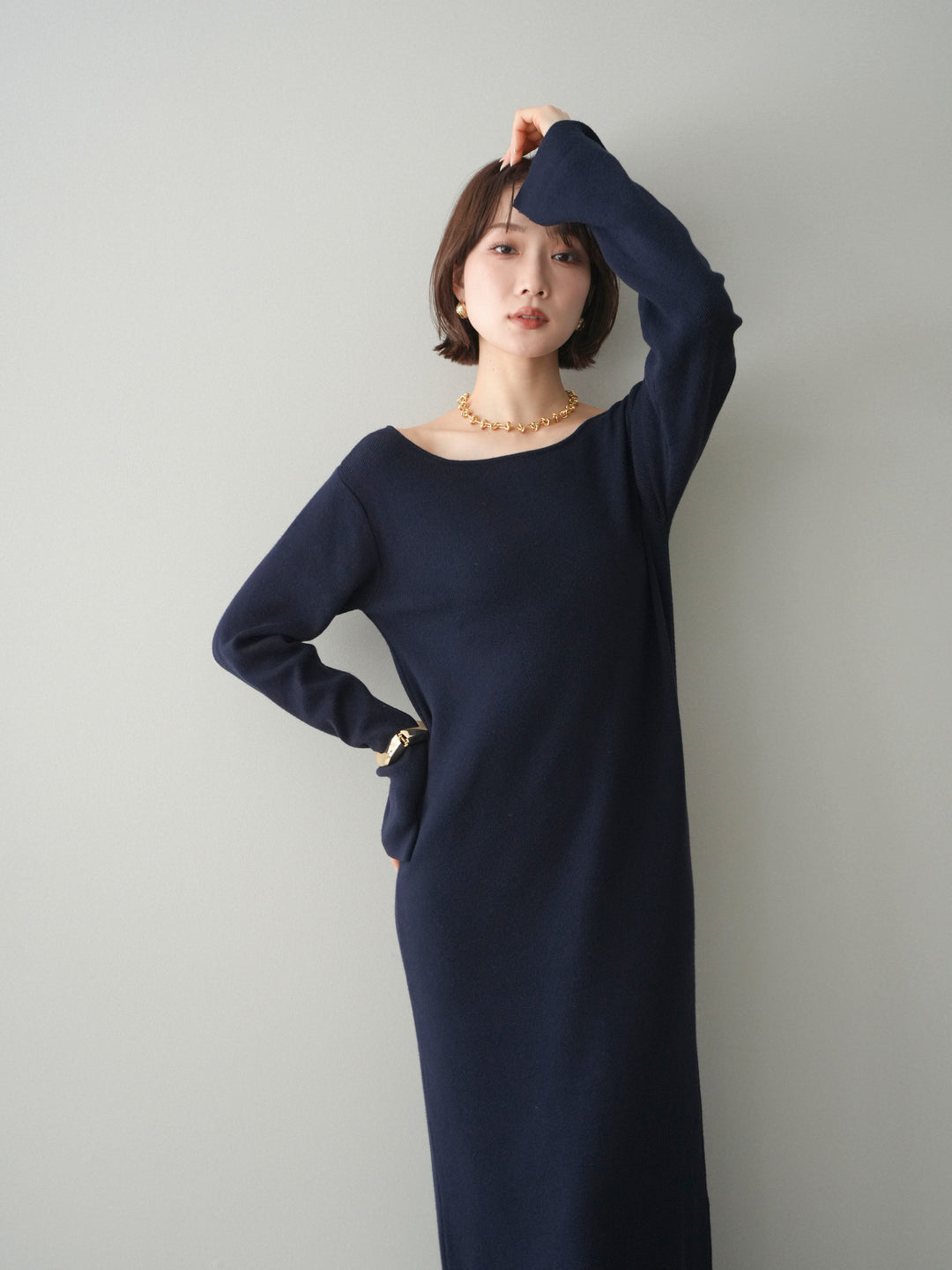 [予約]2WAYニットワンピース/darknavy