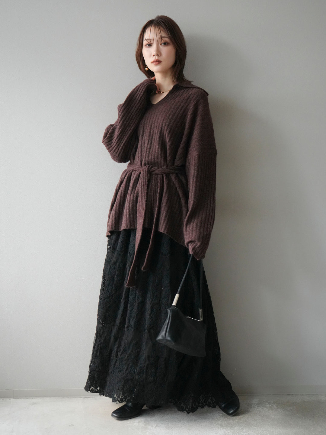 [予約]ワイドリブポロニットプルオーバー/brown