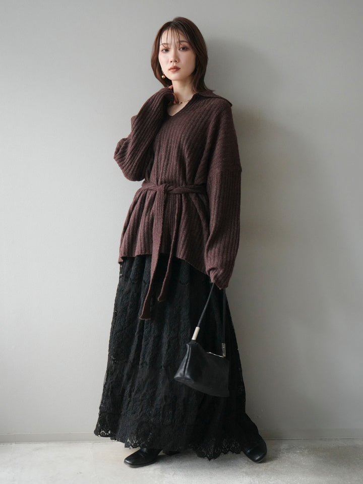 [予約]ワイドリブポロニットプルオーバー/brown