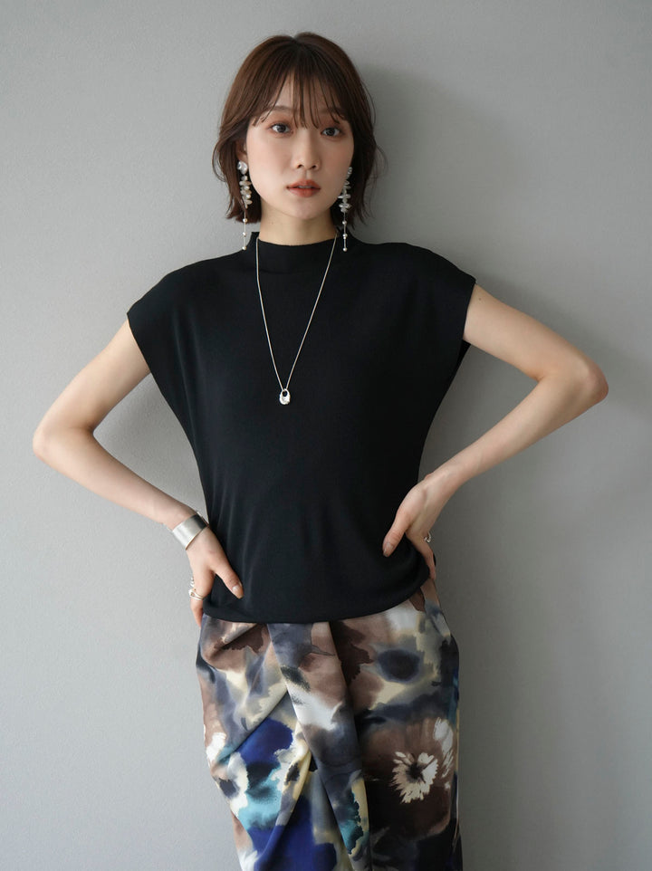 [Pre-order] Petite Neck Side Shirring Summer Knit Top/Black