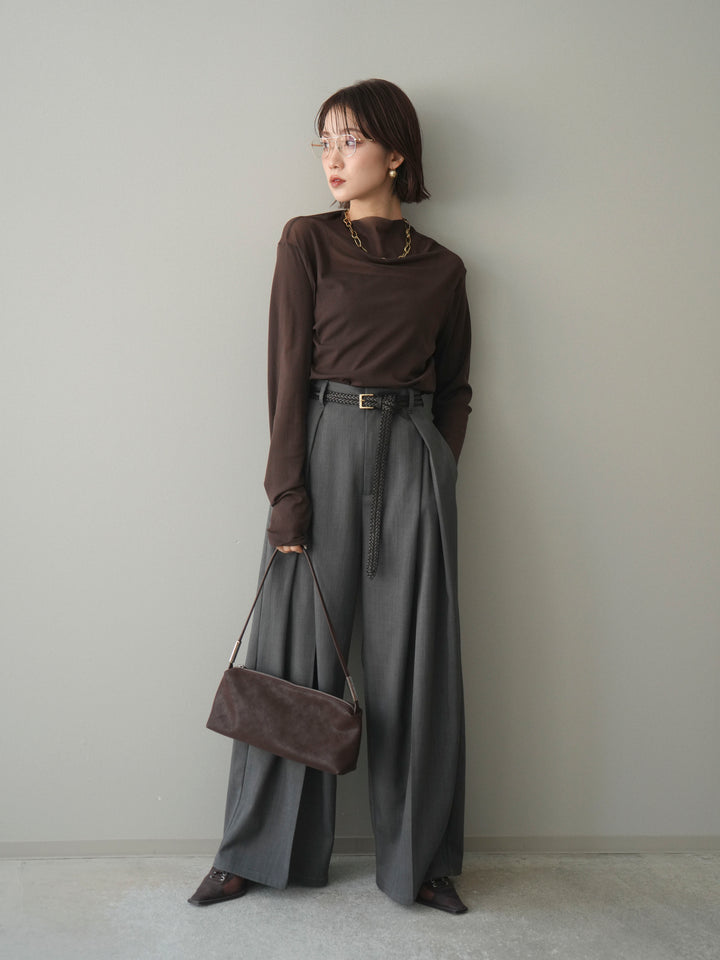[予約]シアープチネックストレッチトップス/brown