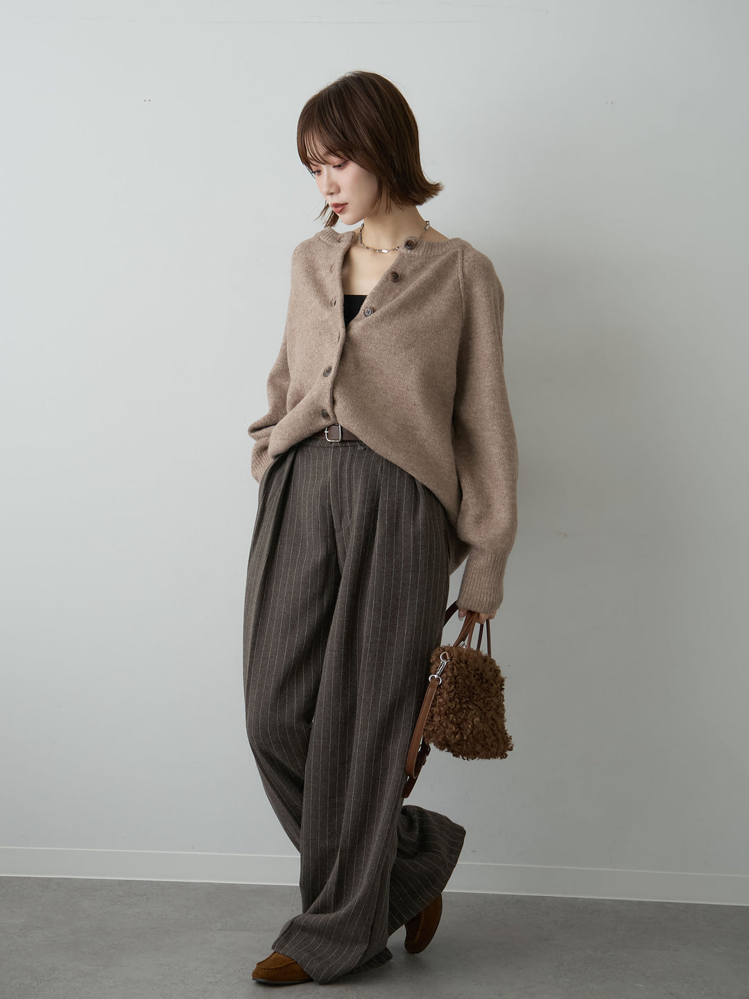[SET]ピンストライプタックワイドパンツ+ピンストライプタックワイドパンツ(2set)