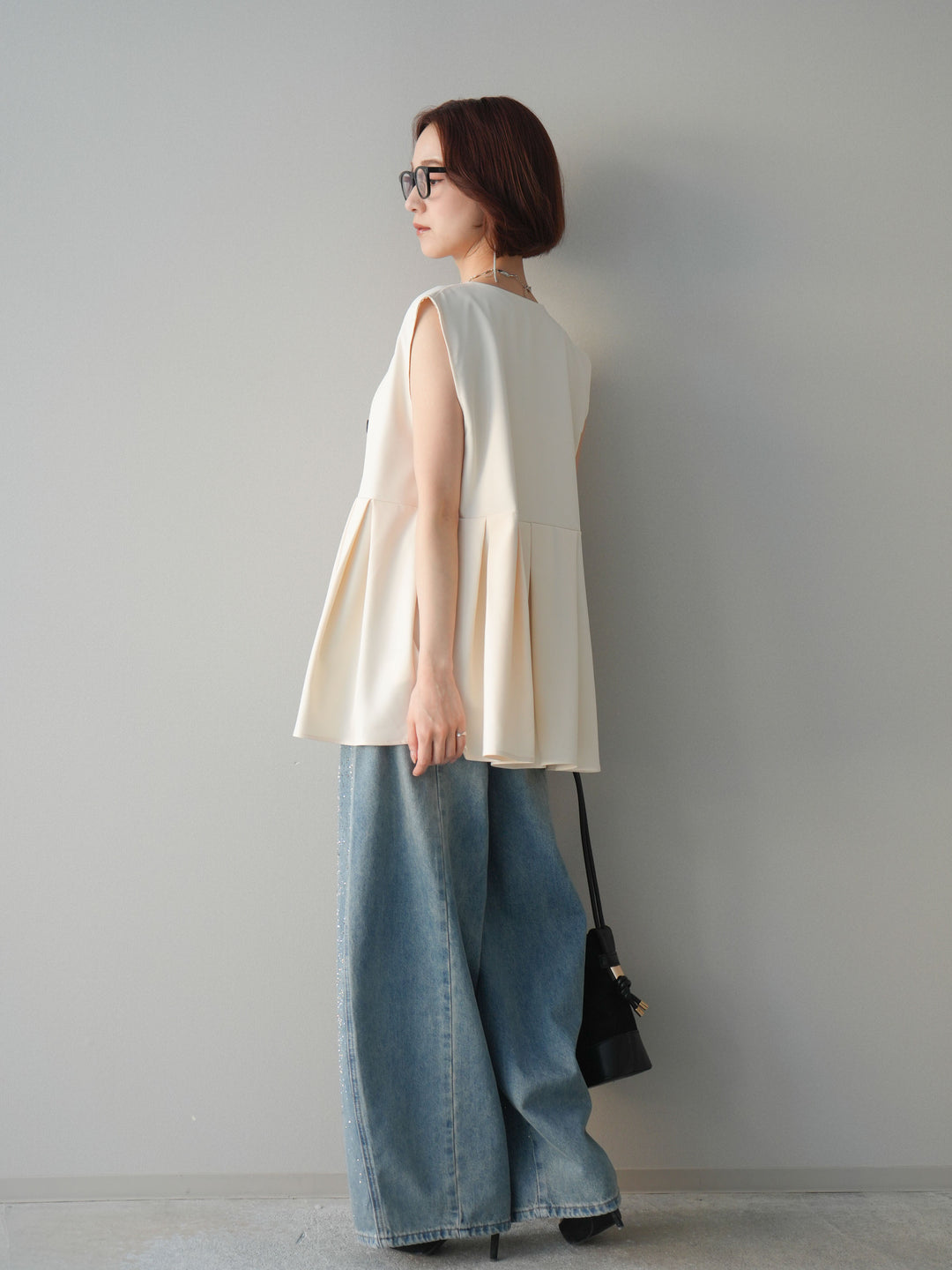 [予約]フロントビジューカーブデニムパンツ/lightblue