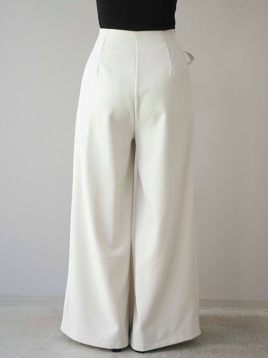 【預購】蕾絲腰帶設計寬褲/象牙白