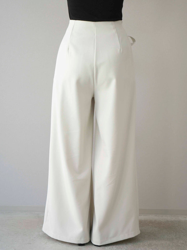 【預購】蕾絲腰帶設計寬褲/象牙白