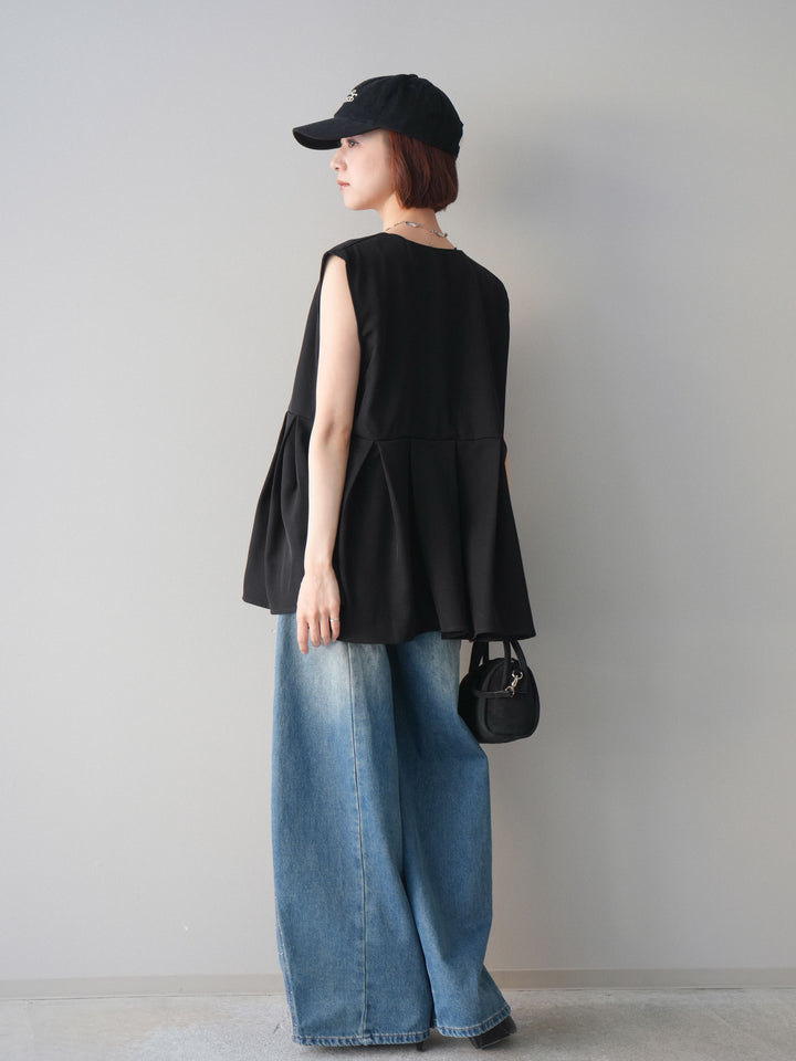 [予約]フロントビジューカーブデニムパンツ/blue