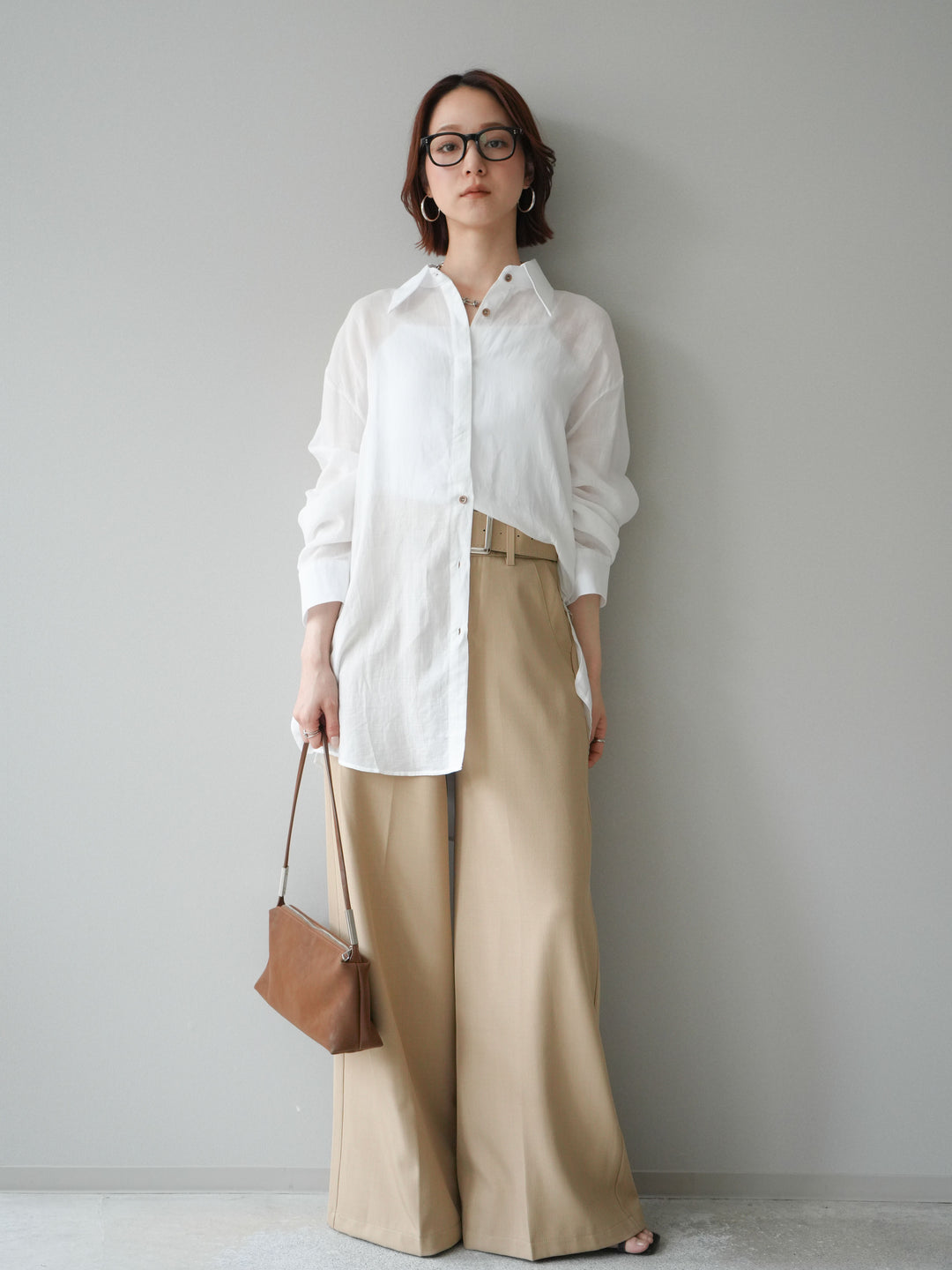 [予約]シルバーバックルドレープワイドスラックス/beige