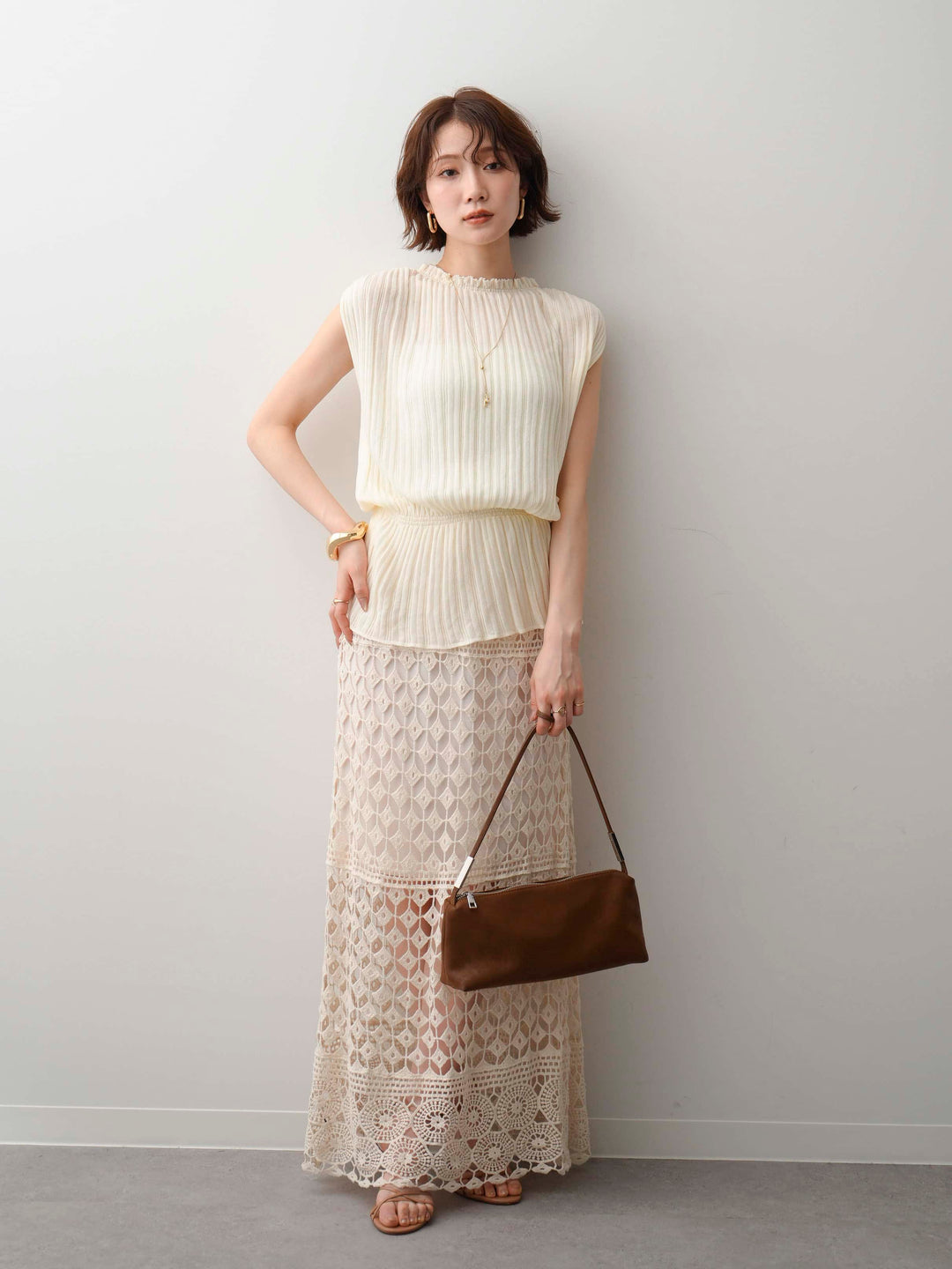 【套裝】鉤編蕾絲I字裙 + 鉤編蕾絲I字裙（兩件套）