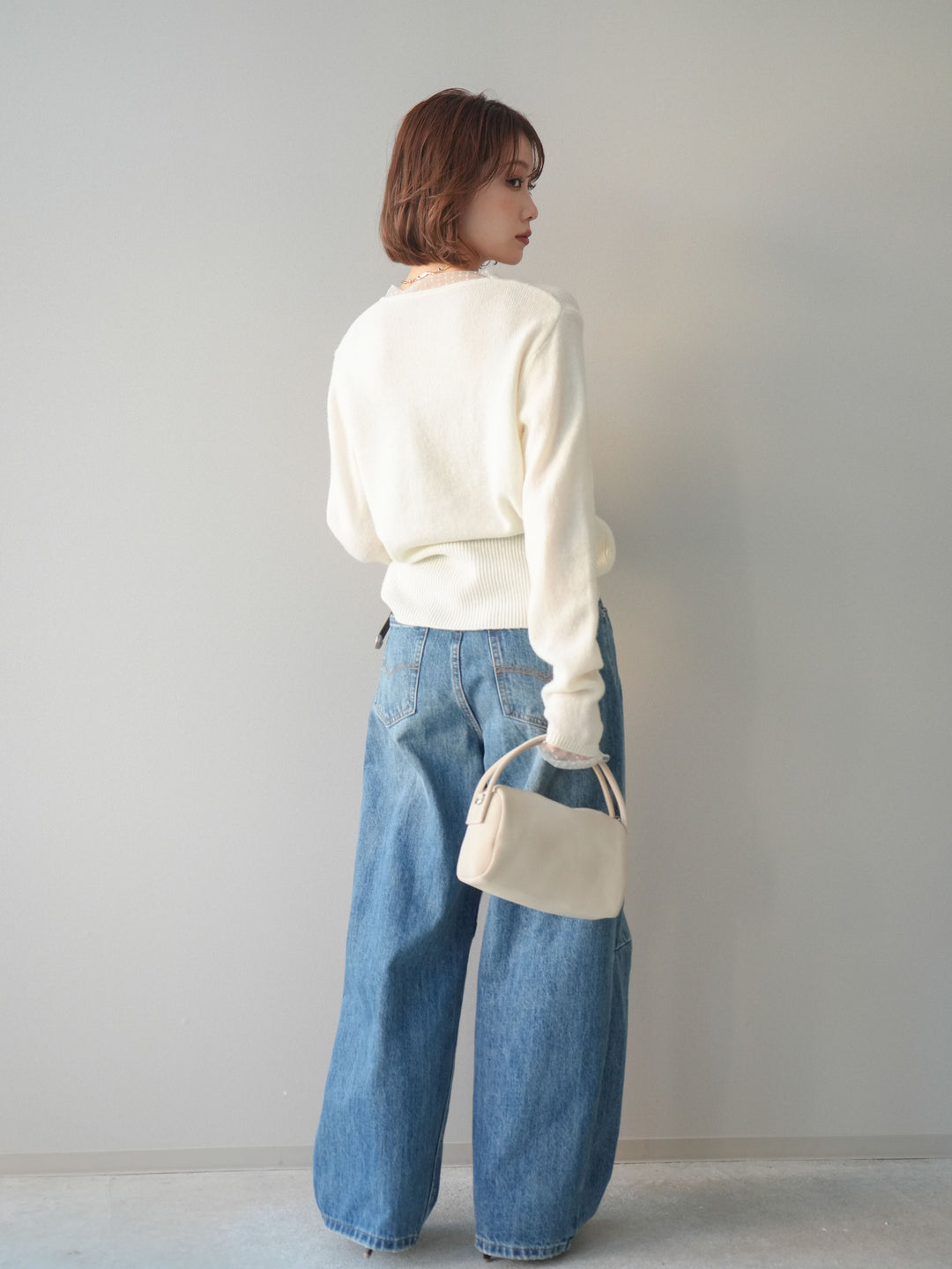 [予約]ベルト付3Dカーブワイドデニムパンツ/blue