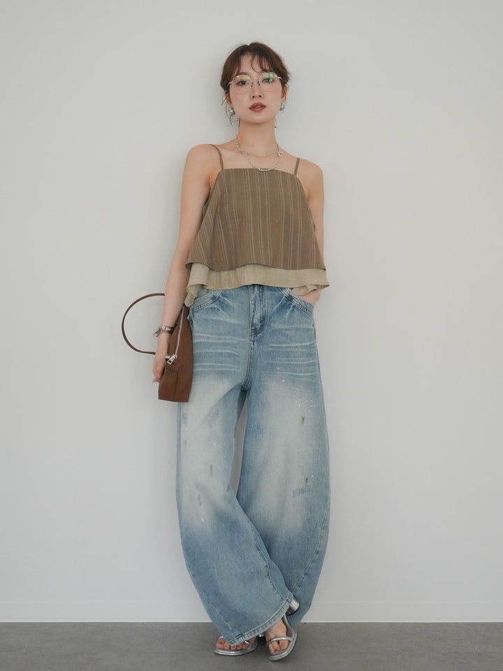 [予約]ベルト付ペイント加工カーブデニムパンツ/lightblue